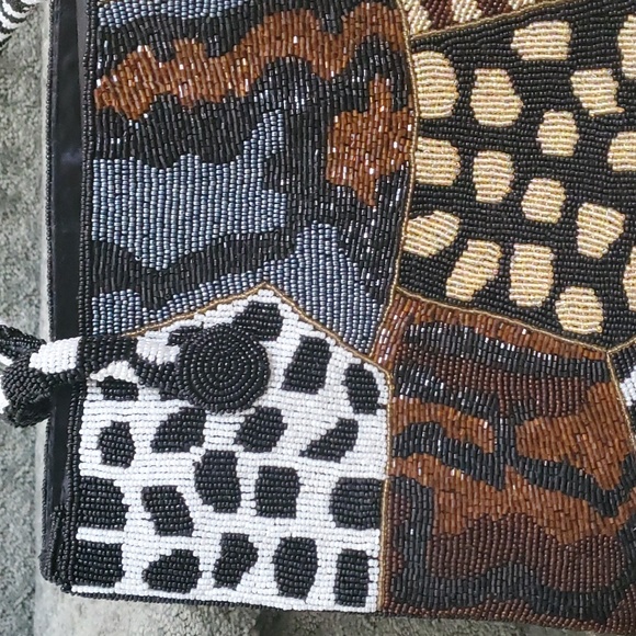 Large Black Beaded Animal Print handbag Tote satchel Ross Simons NEW Seed ANIMAL - Picture 3 of 8